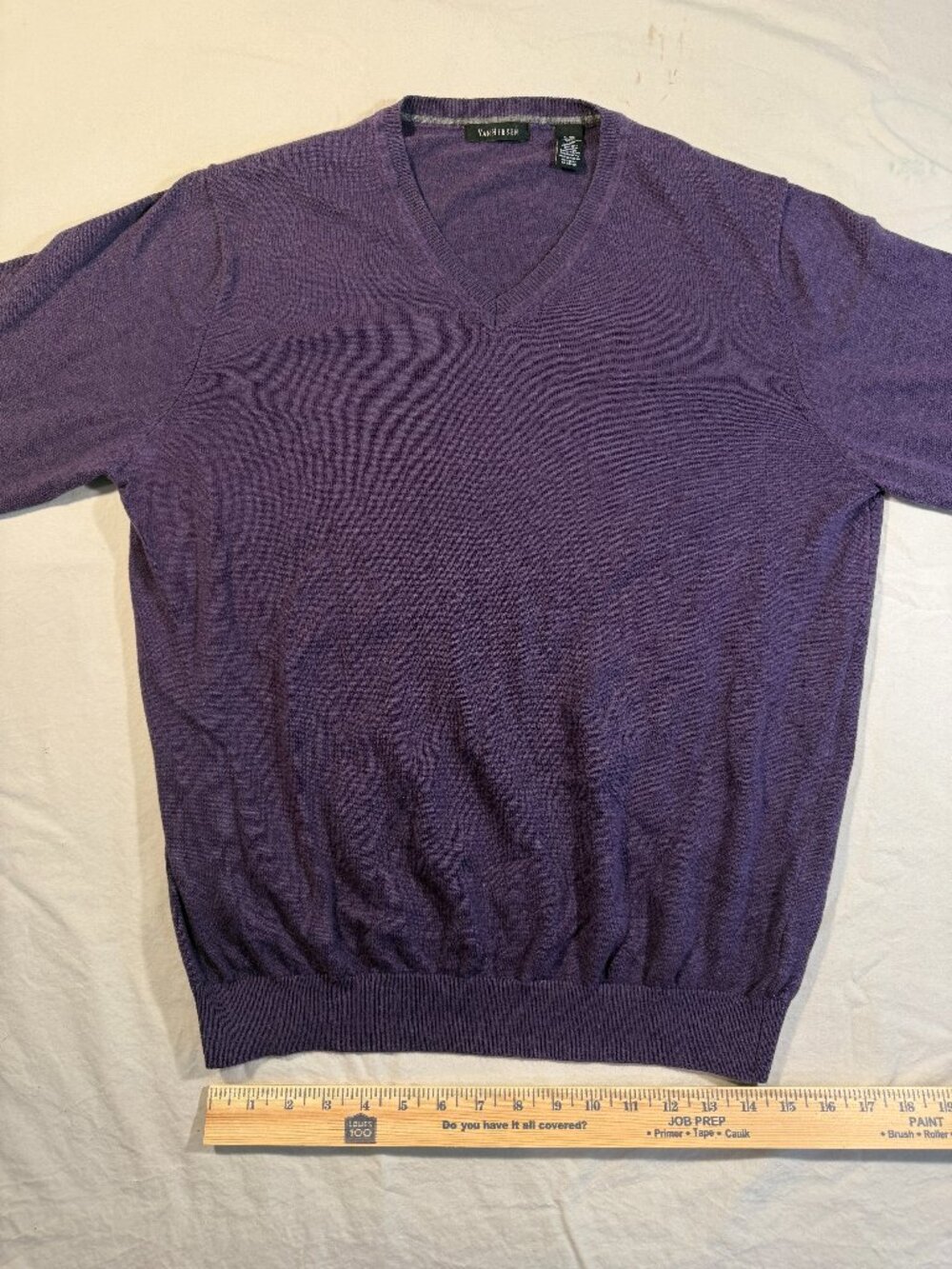 Van Heusen Mens Large Purple Heathered V-Neck Cotton Blend Sweater Holiday Gift